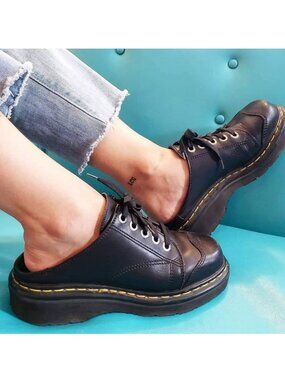 Dr. Martens MIE 9936 Captoe Leather Lace Platform Mule Womens 5 Black